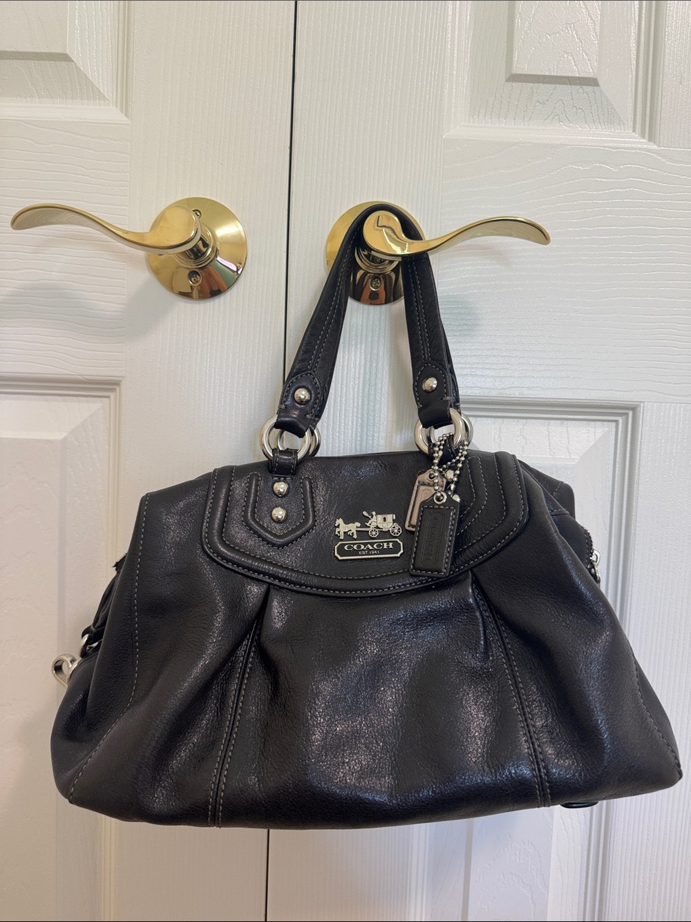 Coach Black Leather Shoulder Bag with Silver-Tone Hardware